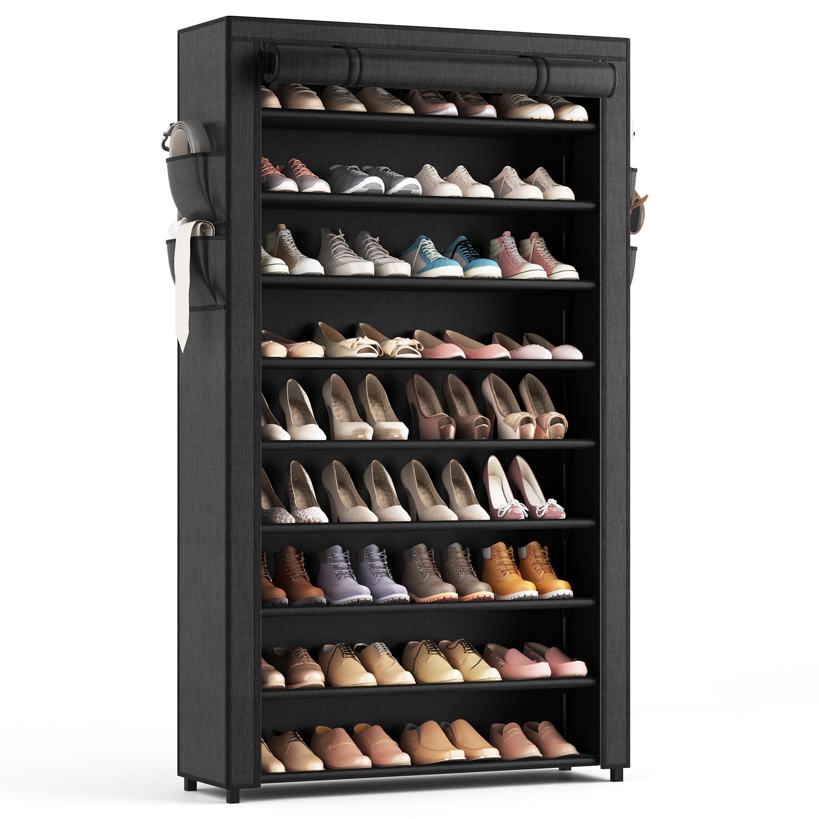 Lanteful Shoe Rack With Covers - 10 Tiers Tall Shoe Rack Organizer Large Capacity Shoe Shelf Storage 40 Pairs Space Saving Verti