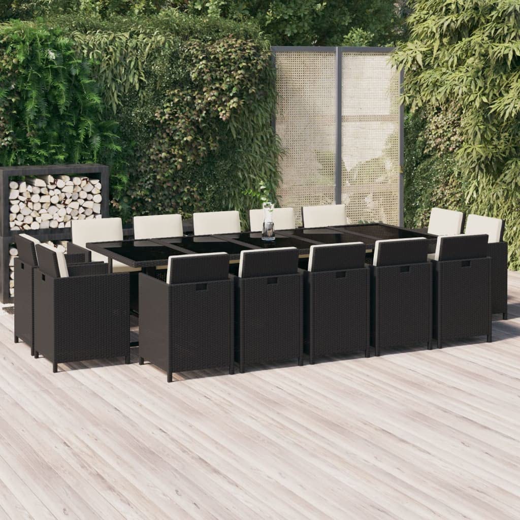 vidaXL Patio Dining Set 15 Piece with Cushions Garden Outdoor Terrace Balcony Table and Chair Seat Seating Furniture Poly Rattan Black