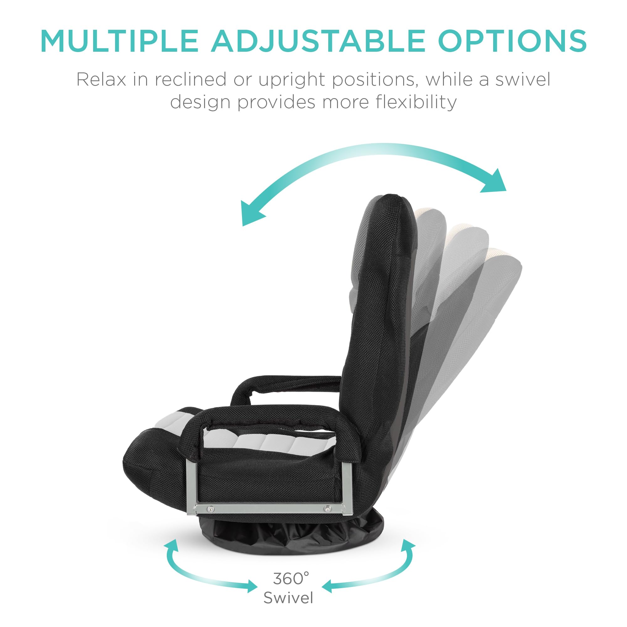 Best Choice Products Swivel Gaming Chair 360 Degree Multipurpose Floor Chair Rocker For Tv, Reading, Playing Video Games W/Lumbar Support, Armrest Handles, Adjustable Backrest - Black/White