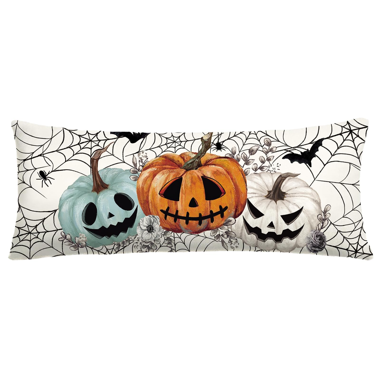 Baccessor Long Halloween Pillow Cover 14x36 Inch, Pumpkins Bats Spider Web Pillow Case Halloween Decor for Cushion Sofa Couch In