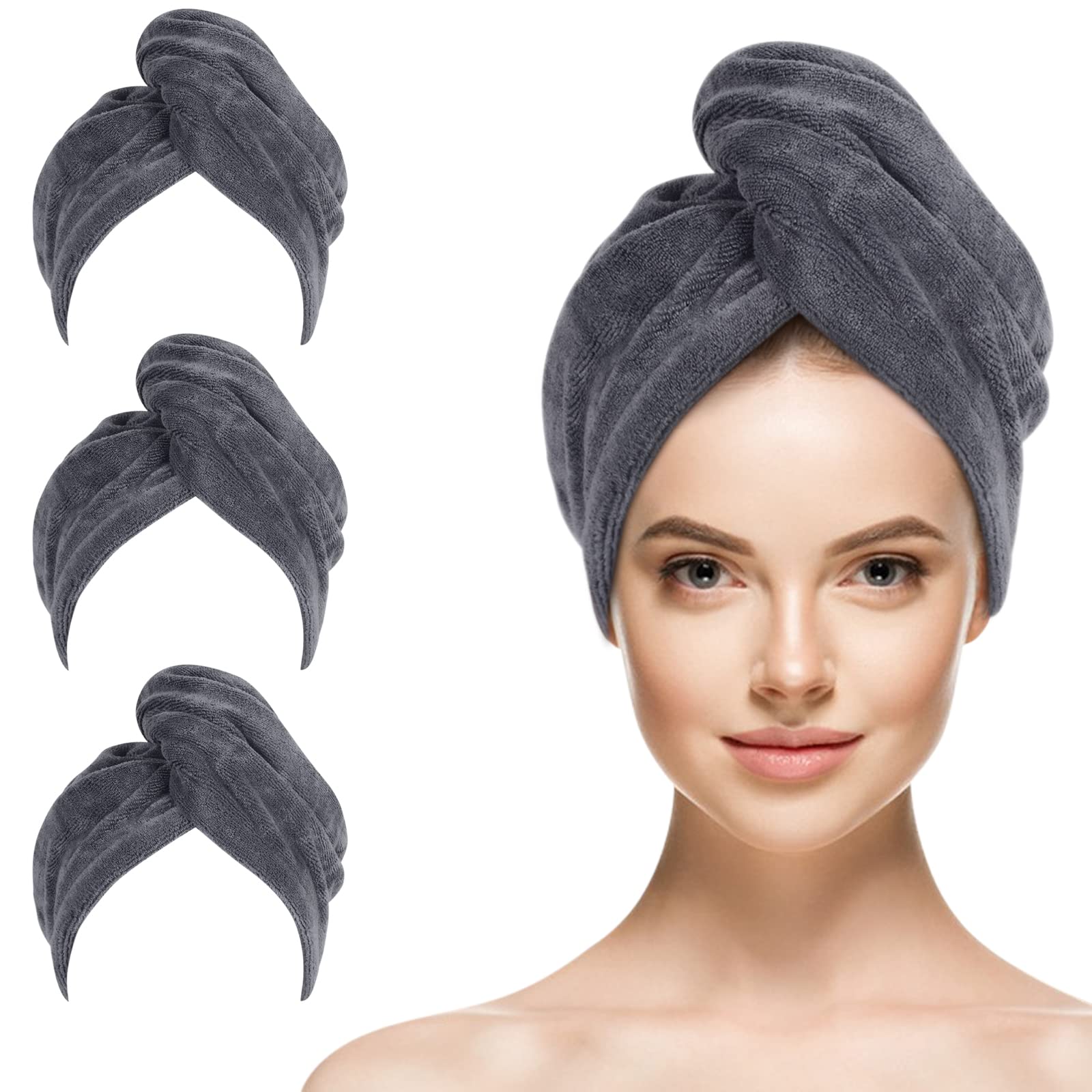SINLAND Microfiber Hair Drying Cap Hair Towel Turban Twist for Long Hair Fast Drying Towels Head Turban Absorbent Soft Lightweig