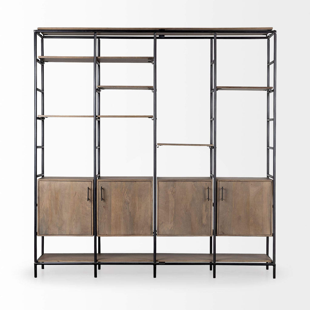 HomeRoots Medium Brown Wood and Metal Multi Shelves Shelving Unit