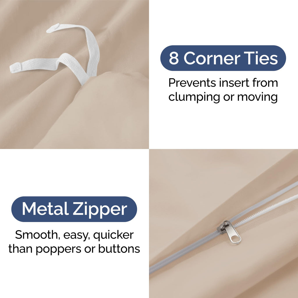 Duvet Cover Queen Size Set - Extra Soft Queen Size Duvet Cover - 90' X 90' Queen Duvet Cover W/ 2 Pillow Shams - Hotel Luxury, Easy Care & Fade Free - Comforter Cover W/ Zipper Closures & Ties (Cream)