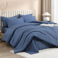 Litanika King Size Comforter Set Ocean Blue - 7 Pieces Bed In A Bag King Beddding Comforter Sets, Solid Lightweight Bed Set With
