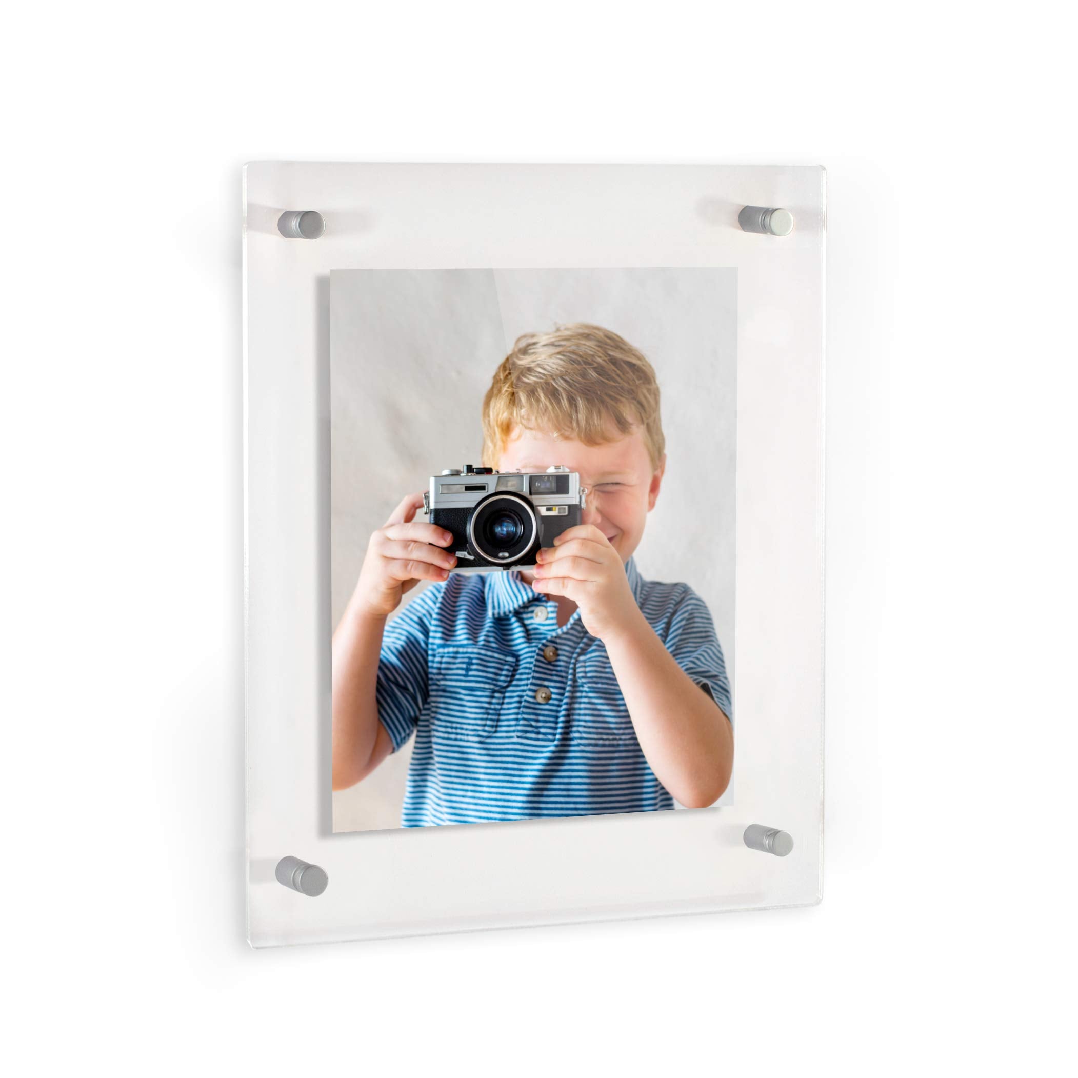 ArtToFrames Floating Acrylic Frame for Pictures Up To 12x18 inches (Full Frame is 16x22) with Muted Chrome Standoff Wall Mount H