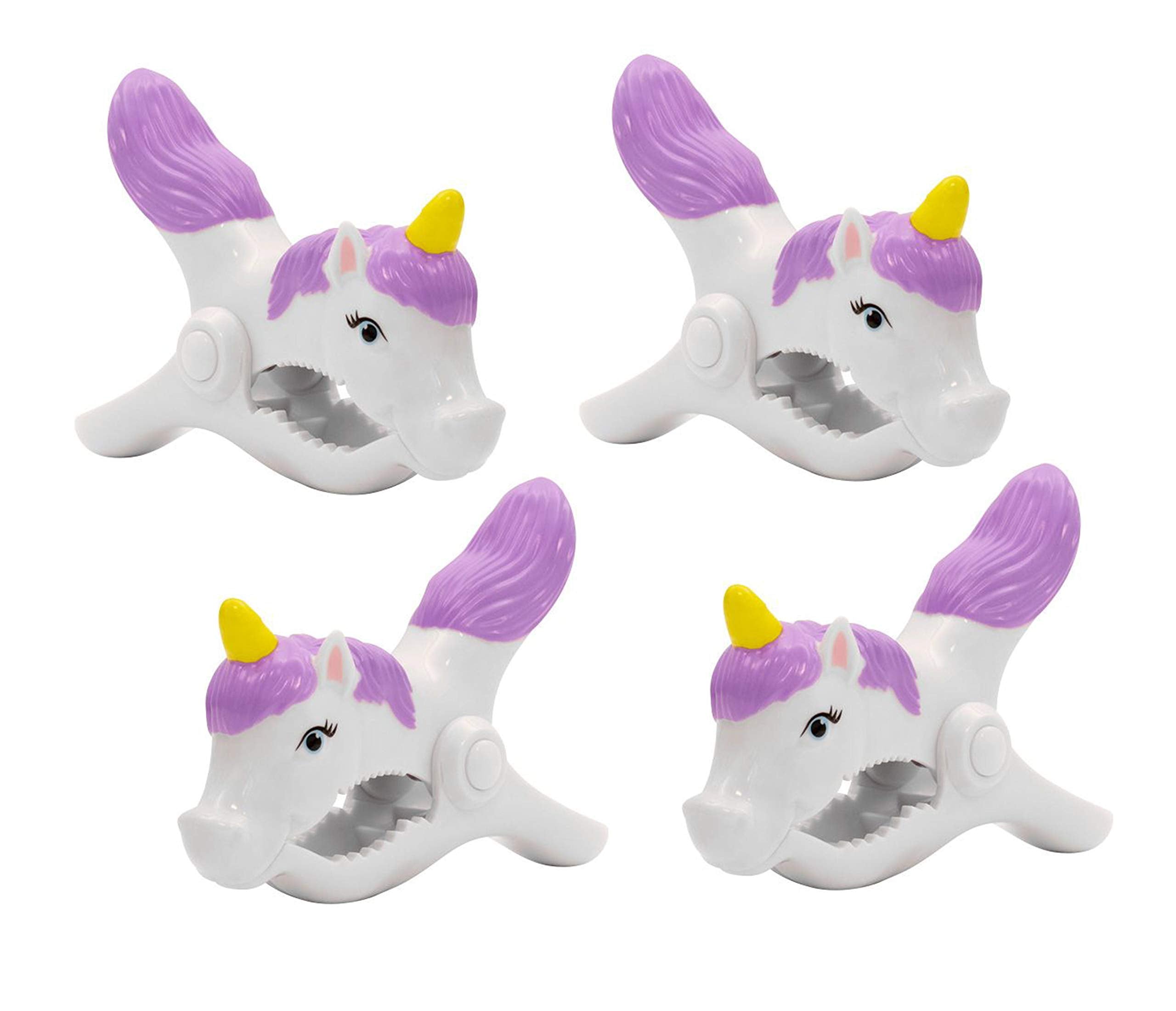 O2COOL Bocaclips - Beach Towel Clips For Beach Chairs, Patio And Pool Accessories - (Unicorn) 4 Count