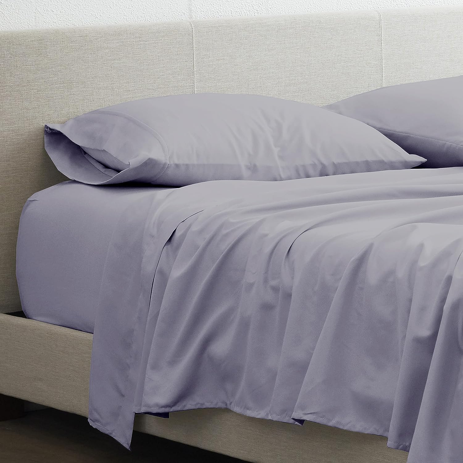 Flex Head King Sheets Sets For Adjustable Beds-Top Split King Sheets Sets (4 Pcs) King 34 Inch Down Sheets Light Grey Solid 16 Inch Deep Sheets