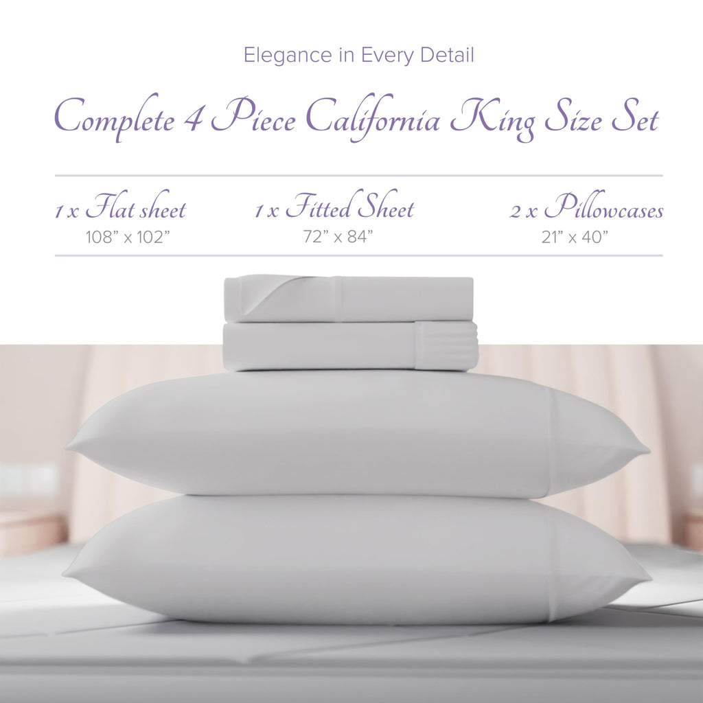 Carressa Linen 100% Egyptian Cotton Sheets - 600 Thread Count 4 Pc California King Size Sheet Set, Soft, Cooling, High Thread Co
