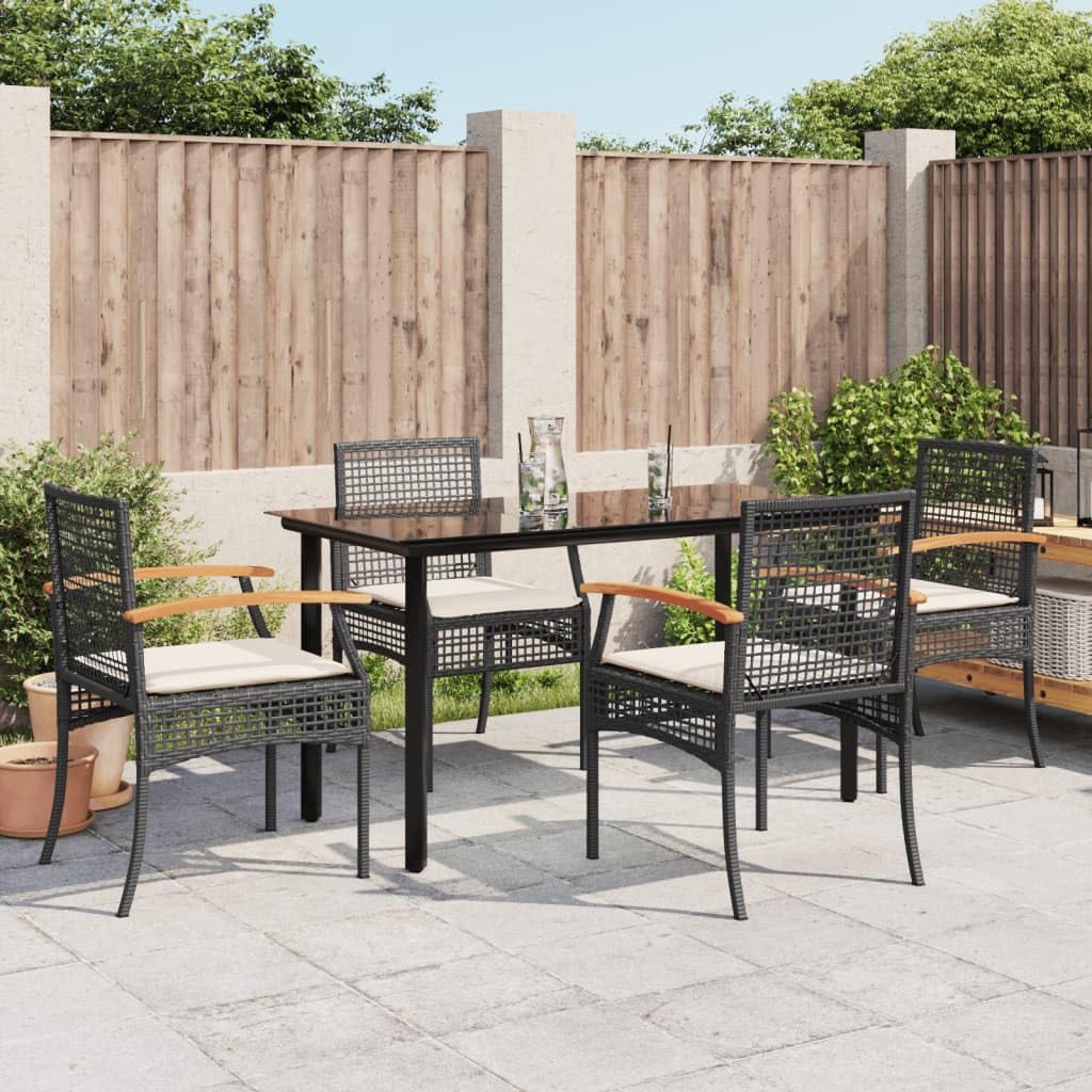 vidaXL Garden Furniture Set with Cushions 5 Pieces, Table and Chairs, Relaxing Armchairs, Seats for Patio Terrace, Synthetic Rattan Black