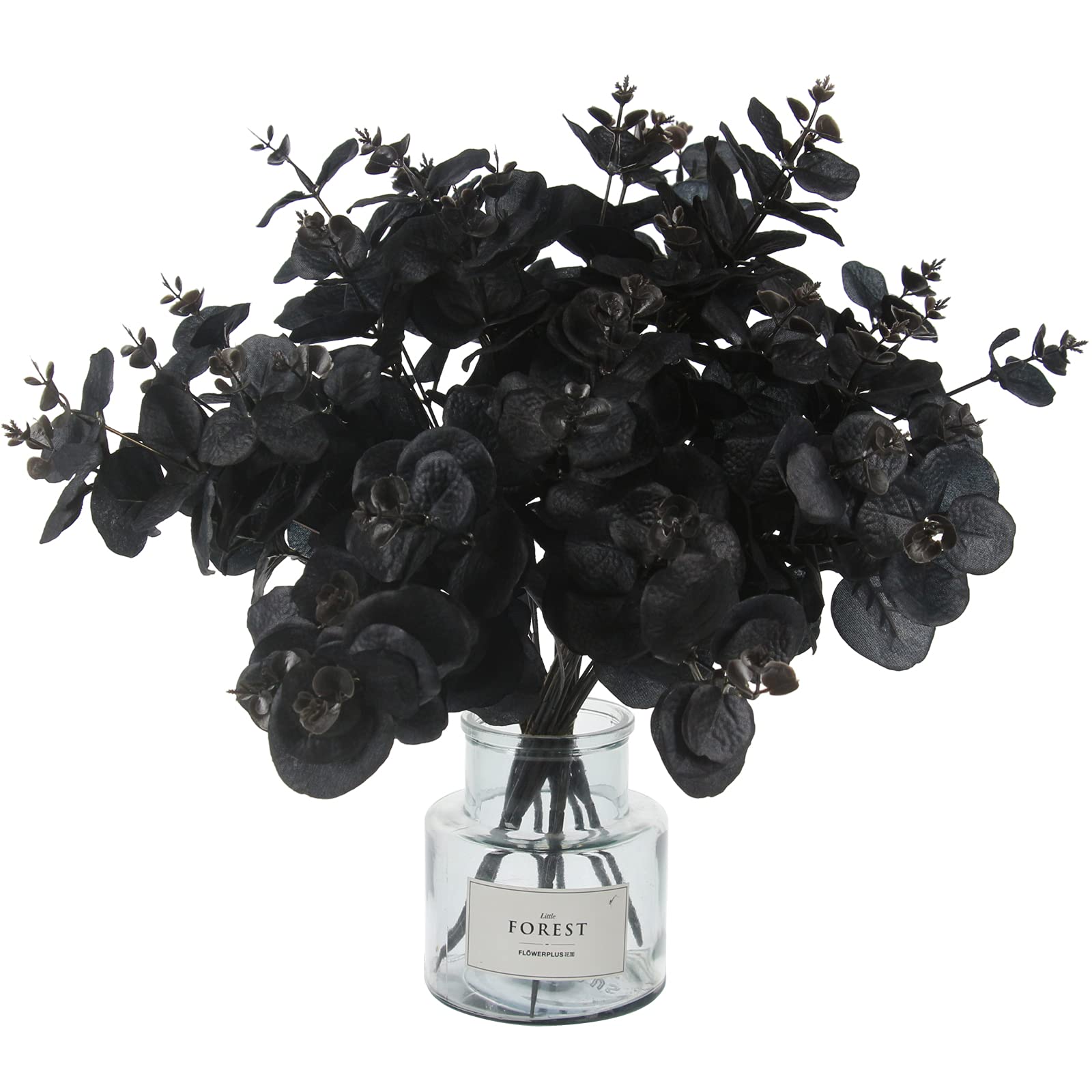 Tinsow 10 Pcs Black Artificial Eucalyptus Branches Stems Faux Eucalyptuses Real Touch Leaf Gathic Theme Party Bouquet Centerpiec