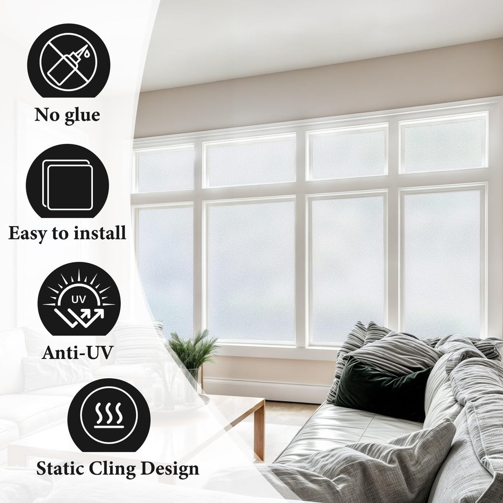 Duofire Window Privacy Film Natural Frosted Glass Film Static Cling Glass Film No Glue Anti-Uv Window Sticker Non Adhesive For P
