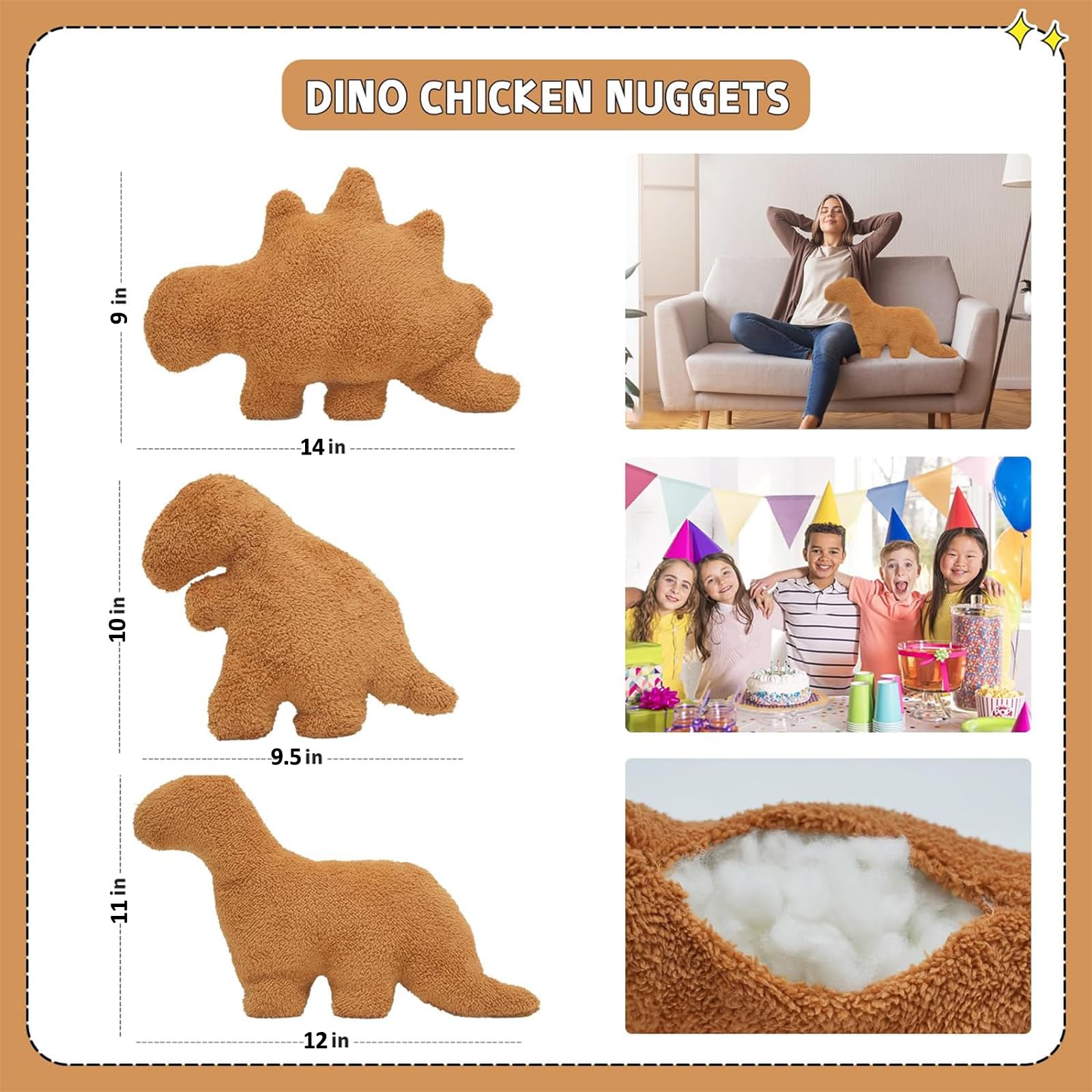 Tvvpgg Dino Nugget Plush,3 Pcs Dino Nugget Pillow Stuffed Toy, Funny Dino Chicken Nuggets Pillow Gifts For Kids Adults Girlfrien