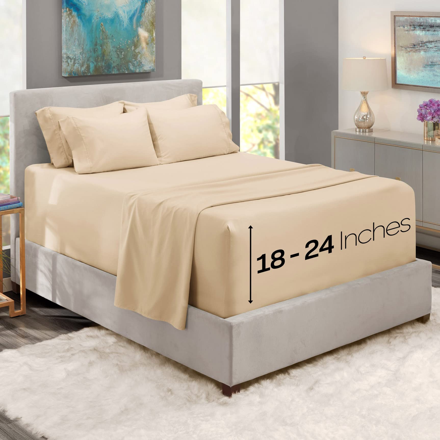 Nestl Extra Full Size Sheets Deep Pocket Set - 6 Pc Soft Microfiber Deep Pocket Full Sheets - Fade Resistant Bedding Sheets & Pi