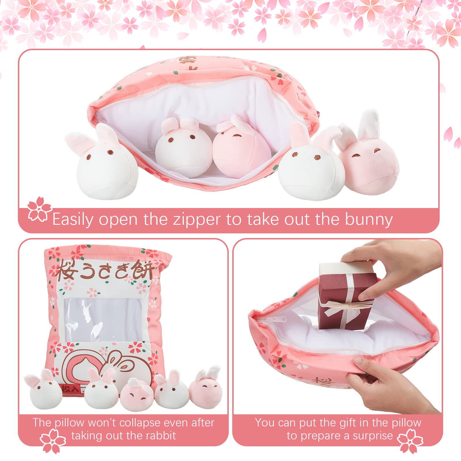 Civaner Cute Plush Pillow Kawaii Room Decor Throw Pillow Removable Stuffed Animal Toys Fluffy Cherry Bunnies Dog Dinosaur Cookie