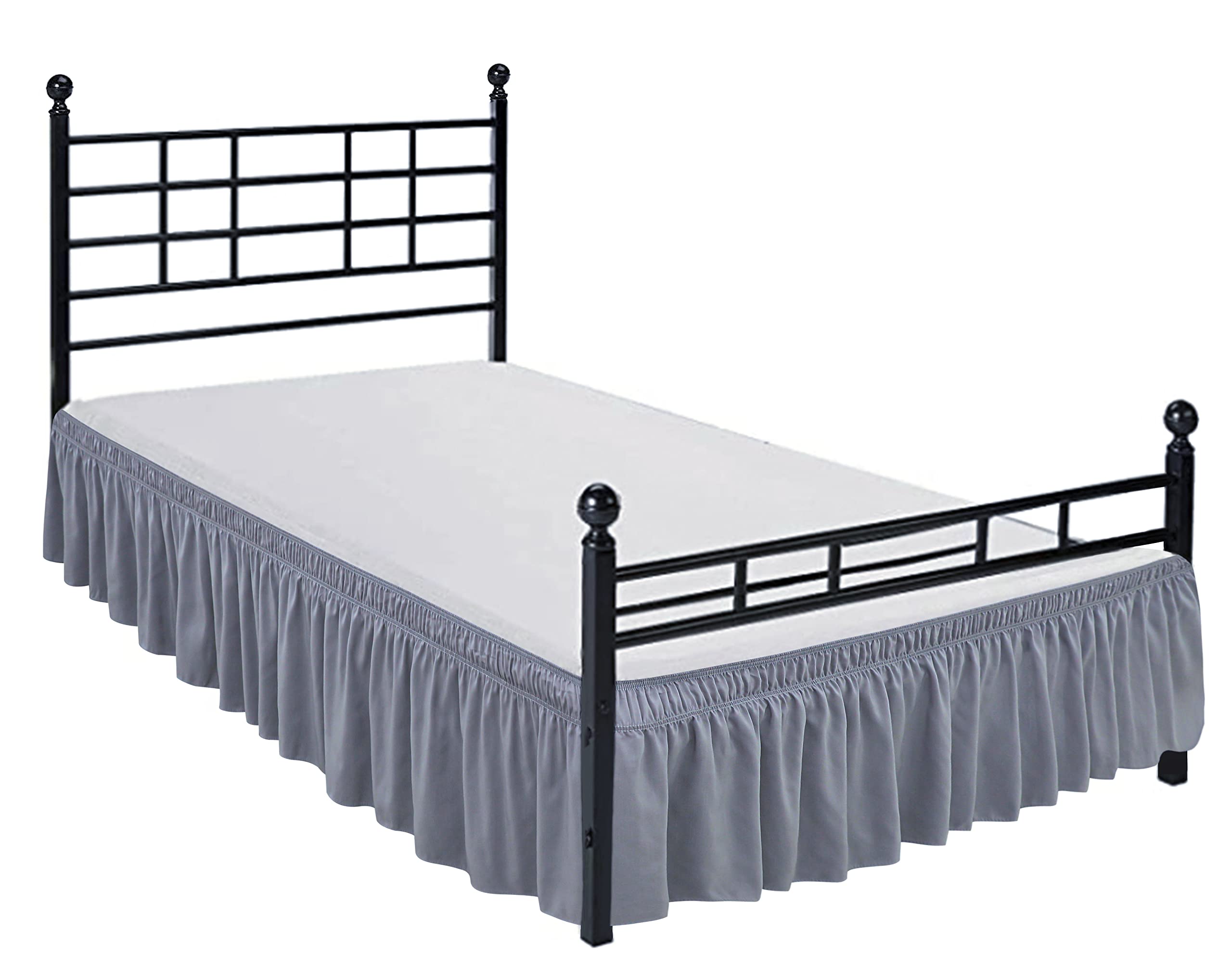 Biscaynebay Wrap Around Bed Skirts With Split Corners For Queen Beds 14' Drop, Silver Grey Elastic Dust Ruffles Easy Fit Wrinkle & Fade Resistant Silky Luxurious Fabric Solid Machine Washable