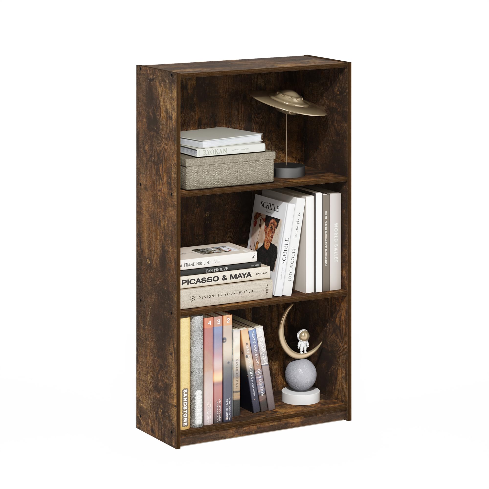 Furinno Basic 3-Tier Bookcase Storage Shelves, Amber Pine