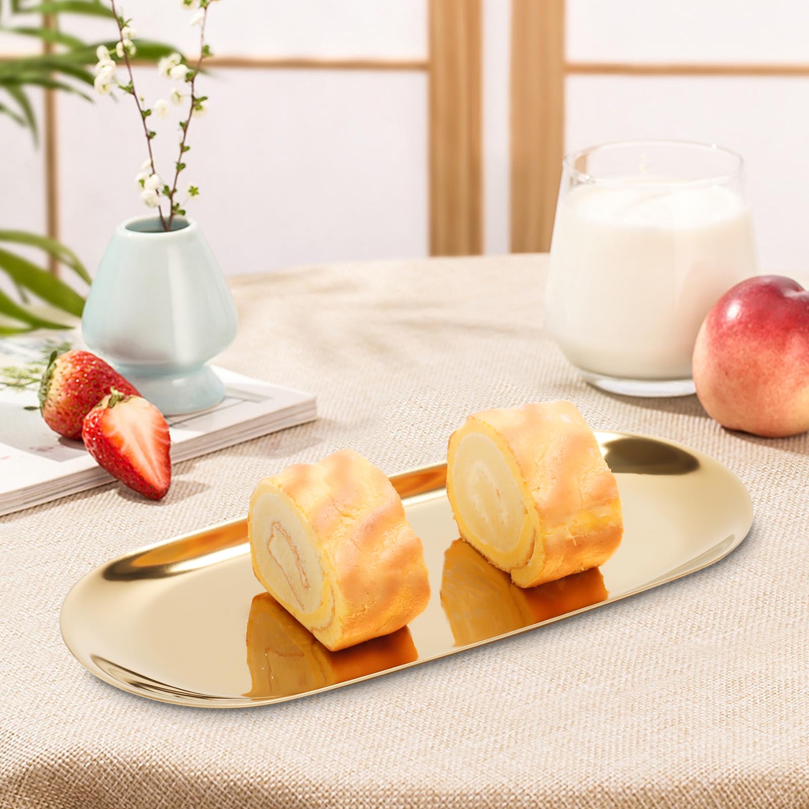 Gold Decorative Tray, Stainless Steel Jewelry Tray Towel Vanity Tray Dish Plate Tray Tea Fruit Storage Trays Cosmetics Jewelry O
