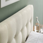 Modway Emily Twin Headboard, Ivory Linen Fabric Upholstered with Tufted Button Design