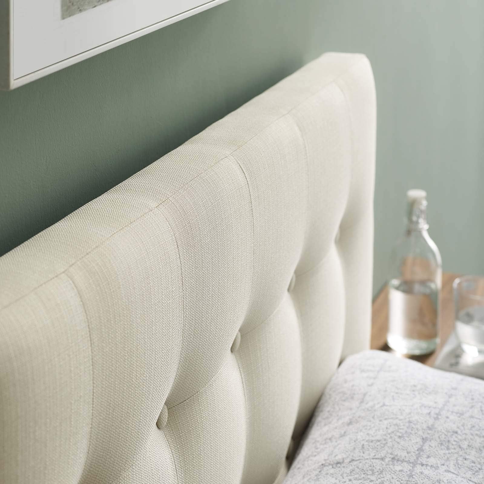 Modway Emily Twin Headboard, Ivory Linen Fabric Upholstered with Tufted Button Design
