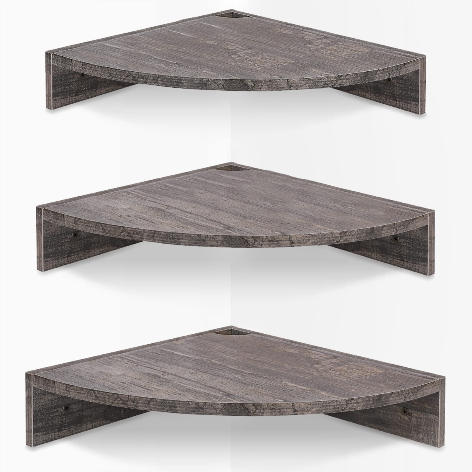 Homode Corner Floating Shelves, Set of 3 Corner Wall Shelves for Storage and Display, 3 Tier Wood Hanging Shelf Organizer for Ca