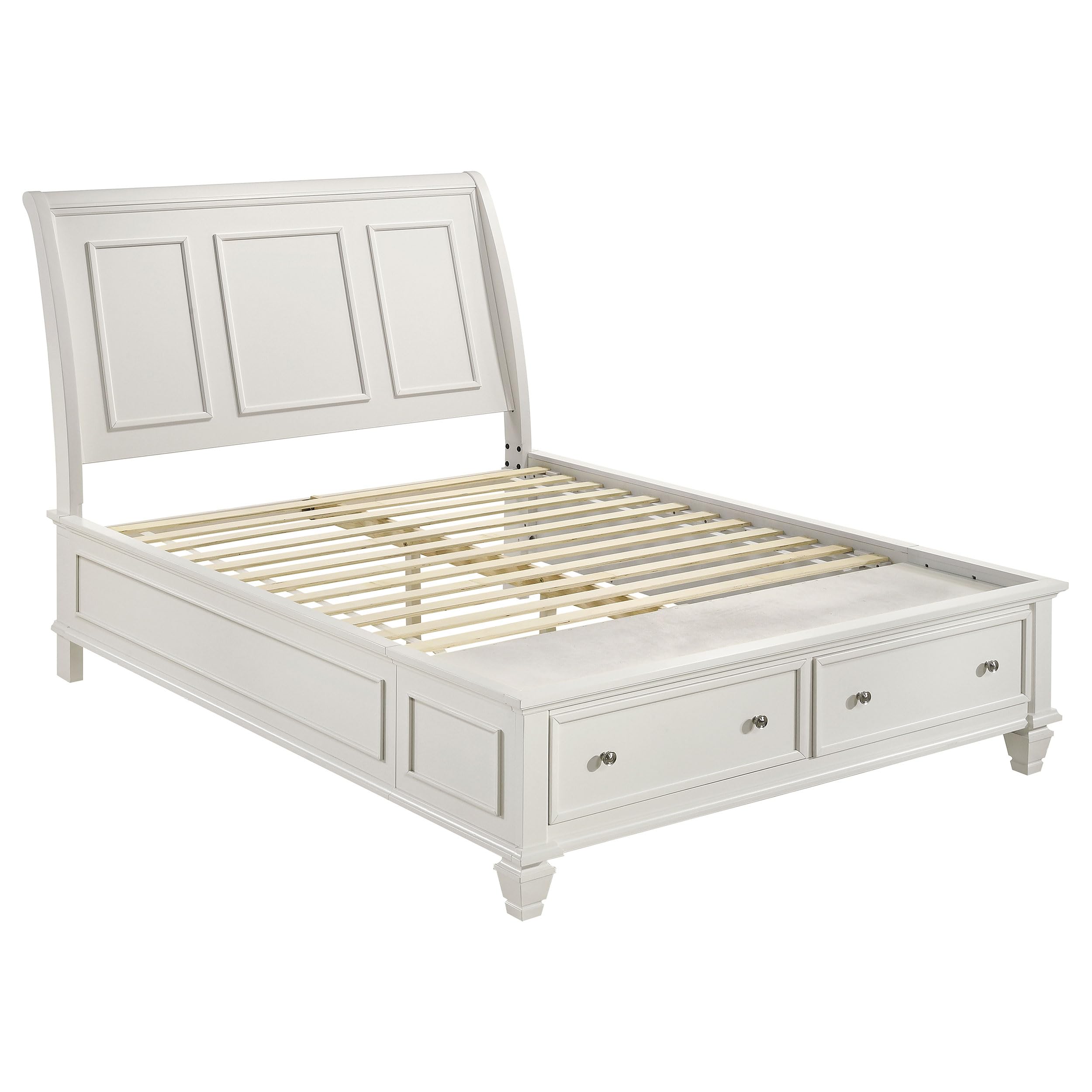 Coaster Home Furnishings Sandy Beach Coastal 4-Piece Bedroom Set Queen Size Storage Panel Bed Frame 57-inch Headboard Cream White 201309Q-S4