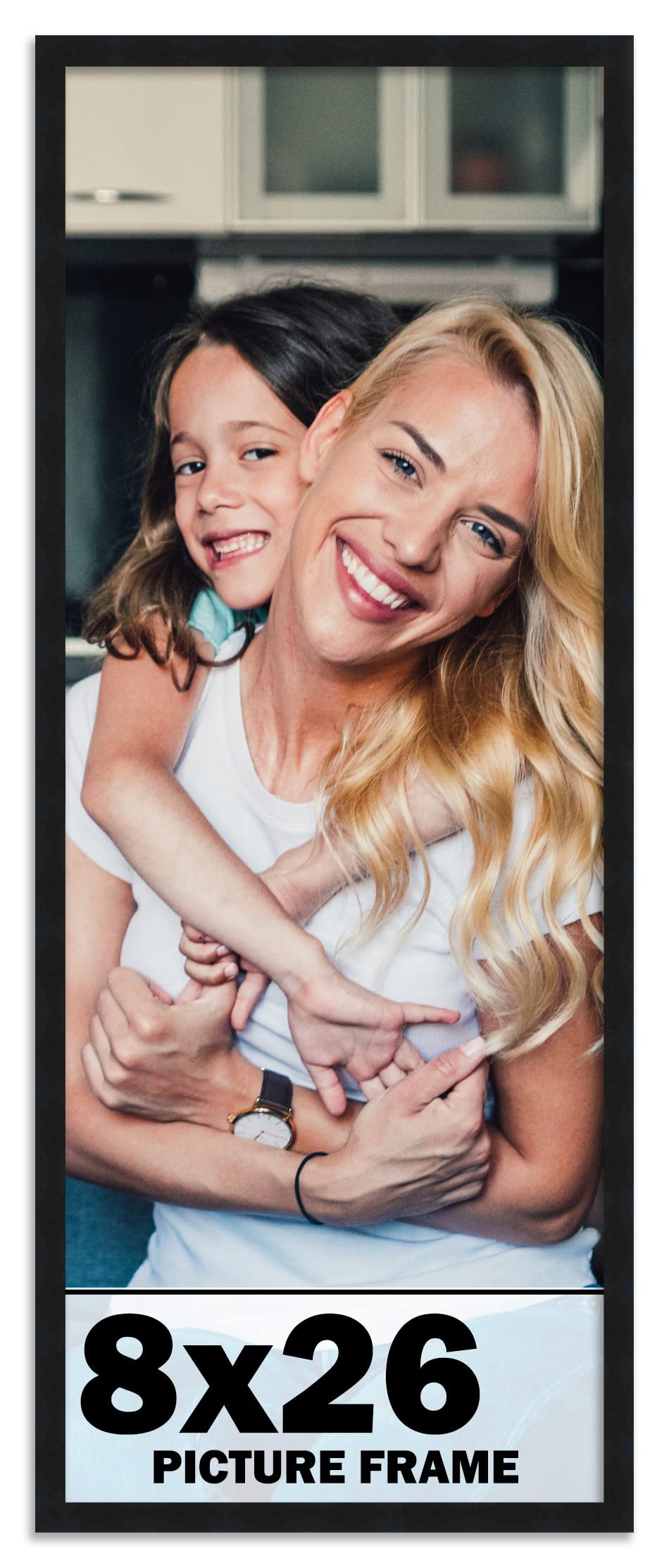 8x26 Frame Black Picture Frame - Complete Modern Photo Frame Includes UV Acrylic Shatter Guard Front, Acid Free Foam Backing Boa