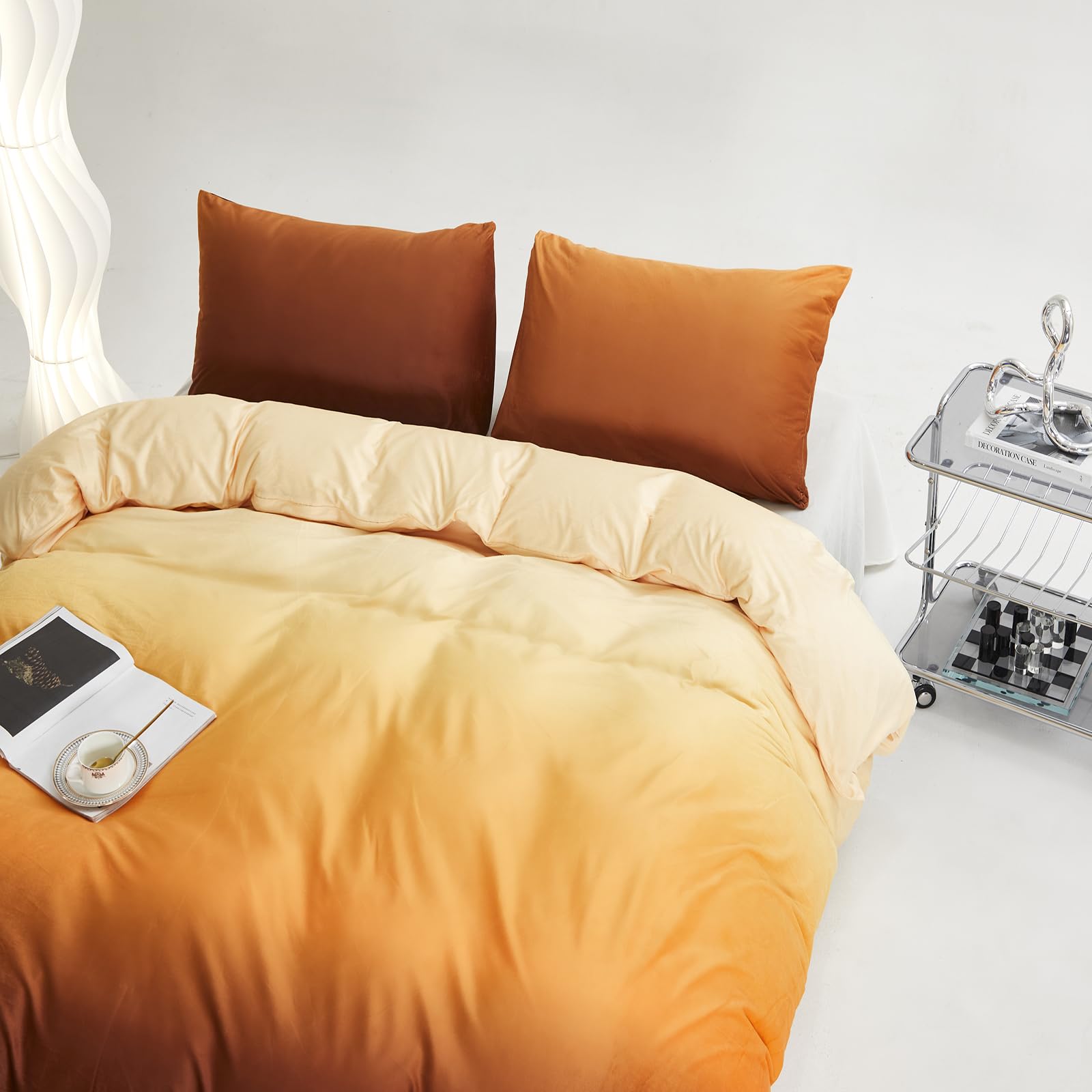 Clothknow Orange Yellow Velvet Comforter Set Full 3Pcs Dark Yellow Fluffy Bedding Comforter Sets Yellow Velvet Comforter Soft Caramel Full Size Comforter Sets