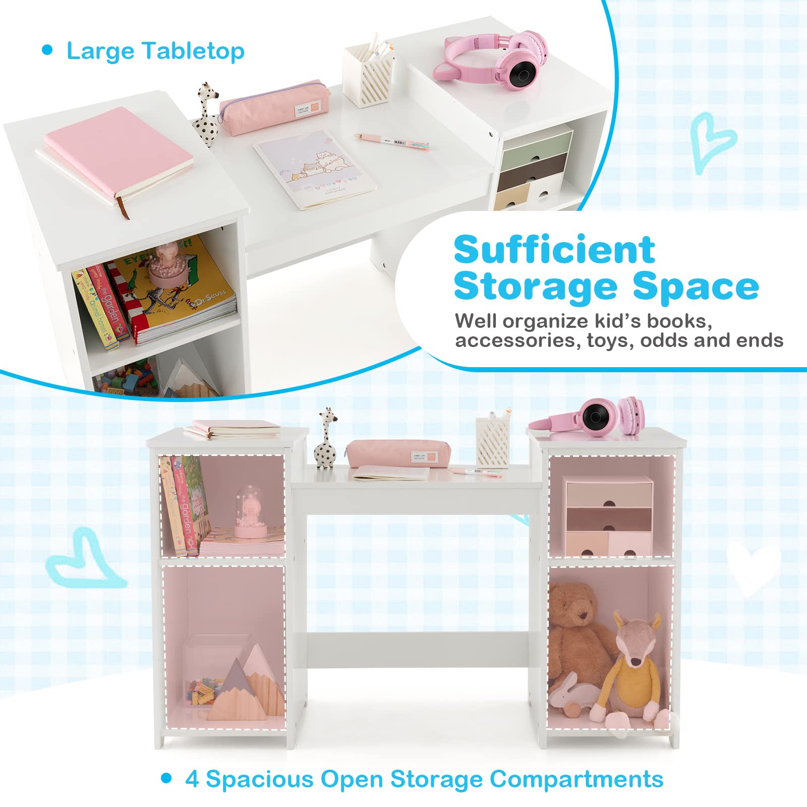 Honey Joy Kids Vanity, Little Girls Vanity Set With With Mirror And Stool, Storage Shelves, Wooden Princess Makeup Dressing Table, Toddler Vanity, Pretend Play Kids Vanity Table And Chair Set (White)