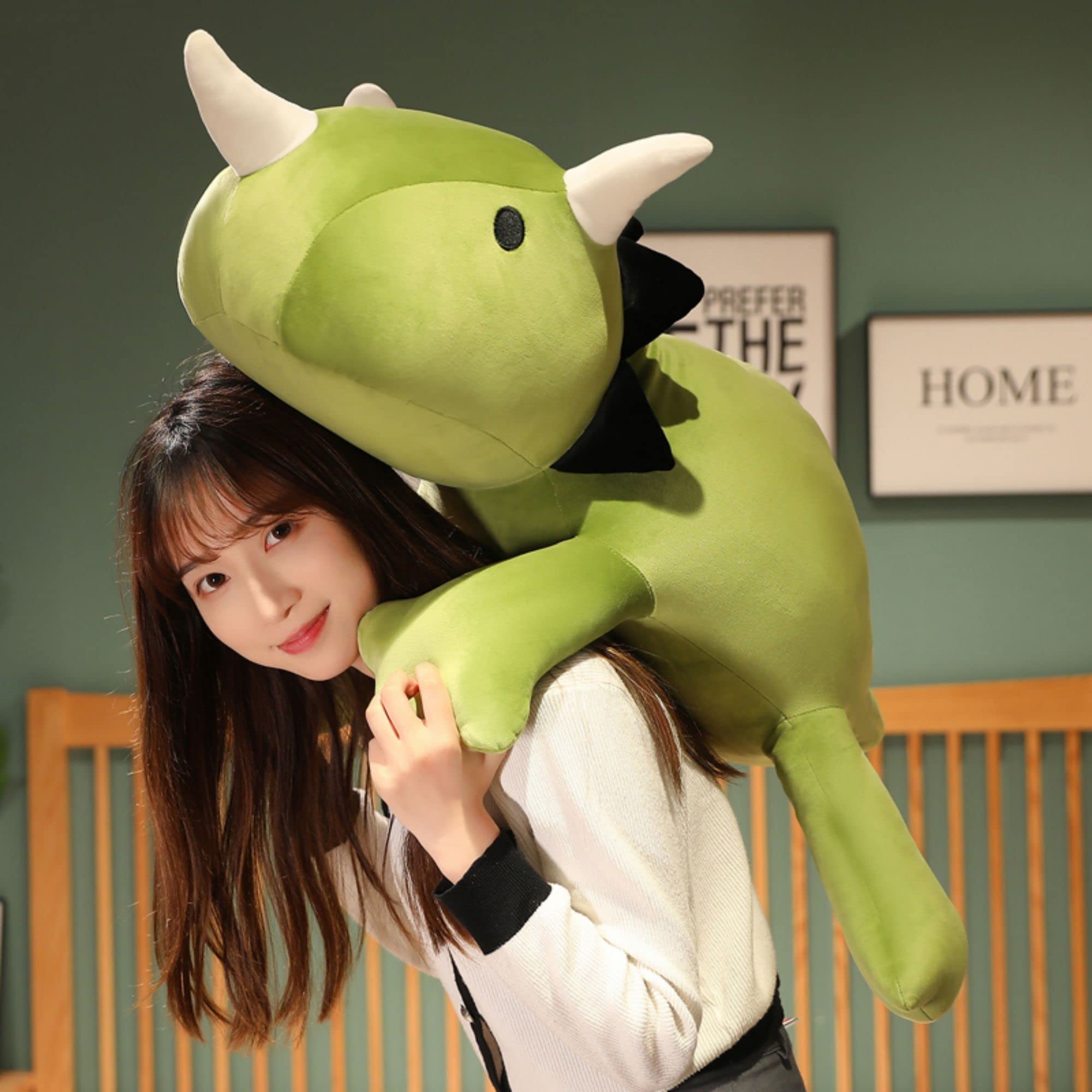 SQEQE Weighted Dinosaur Plush Toy, Anxiety Relief Stuffed Animal, Green Cotton, 9.8 Inch