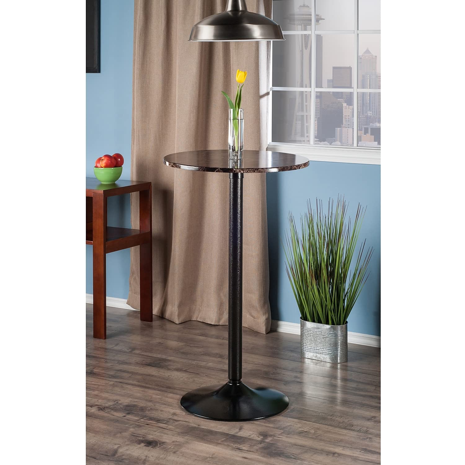 Winsome Cora 40.04-Inch Faux Marble Bar Height Round Pub Table, Black/Brown (76124)