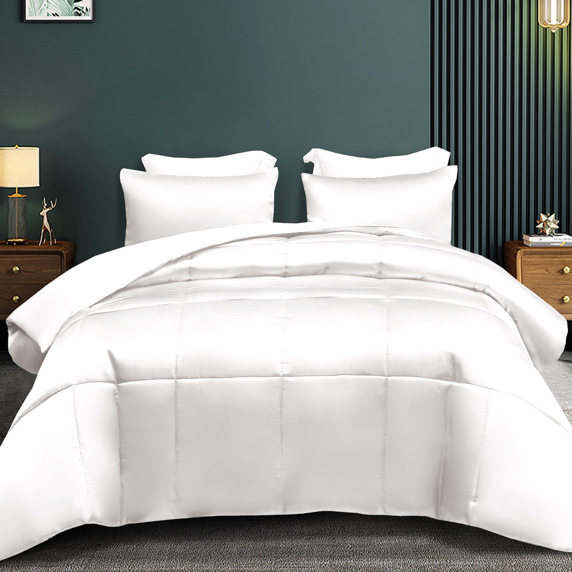 Whale Flotilla 3-Piece Reversible Queen Size Silk Comforter Set/Bedding Set, Luxury Soft Satin Comforter With 2 Satin Pillowcase