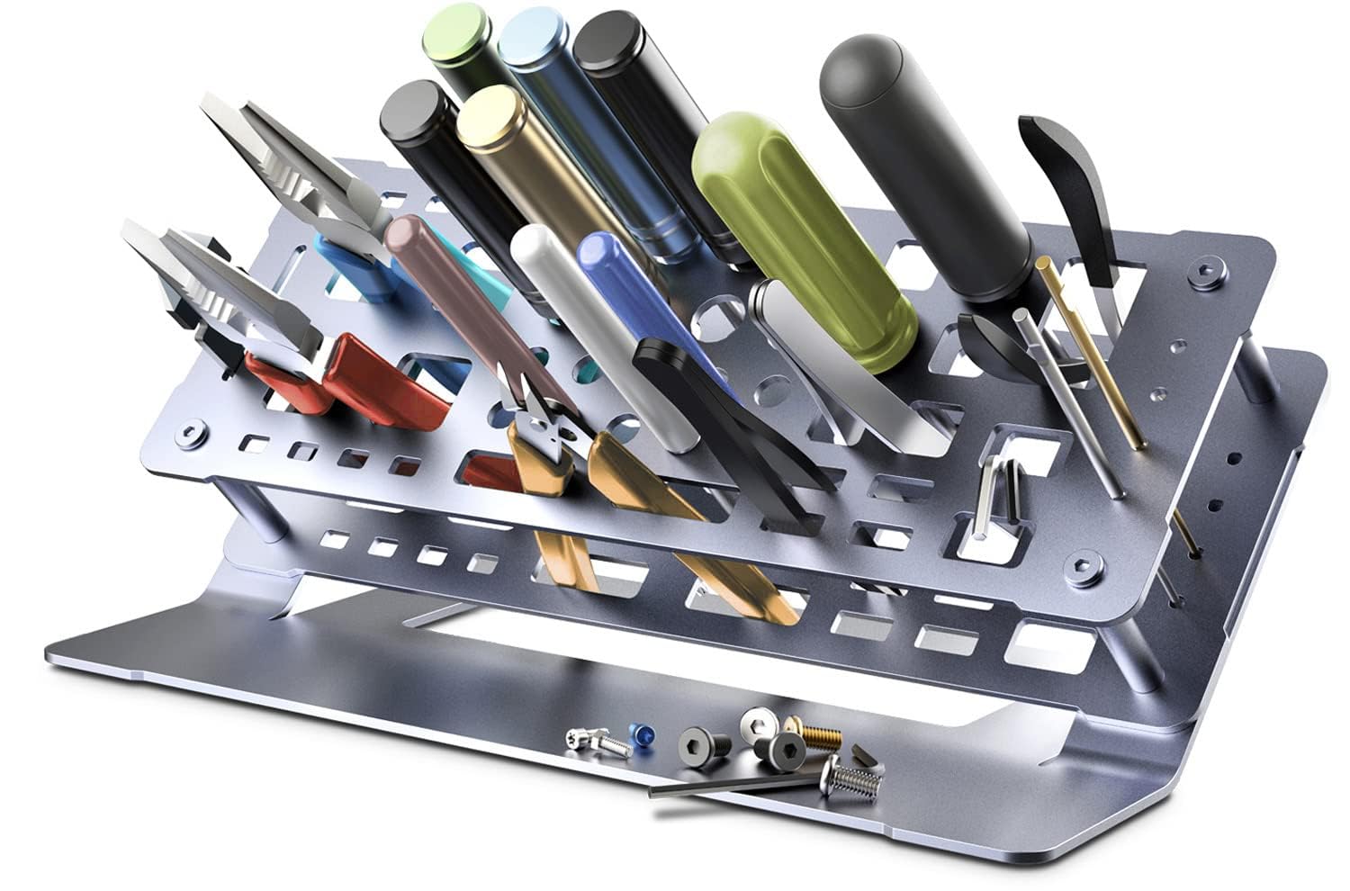 METALTER Screwdriver Rack, Small Tool Storage Holder for Desk Top, Work bench Organizer, Aluminum Alloy, Dark Grey