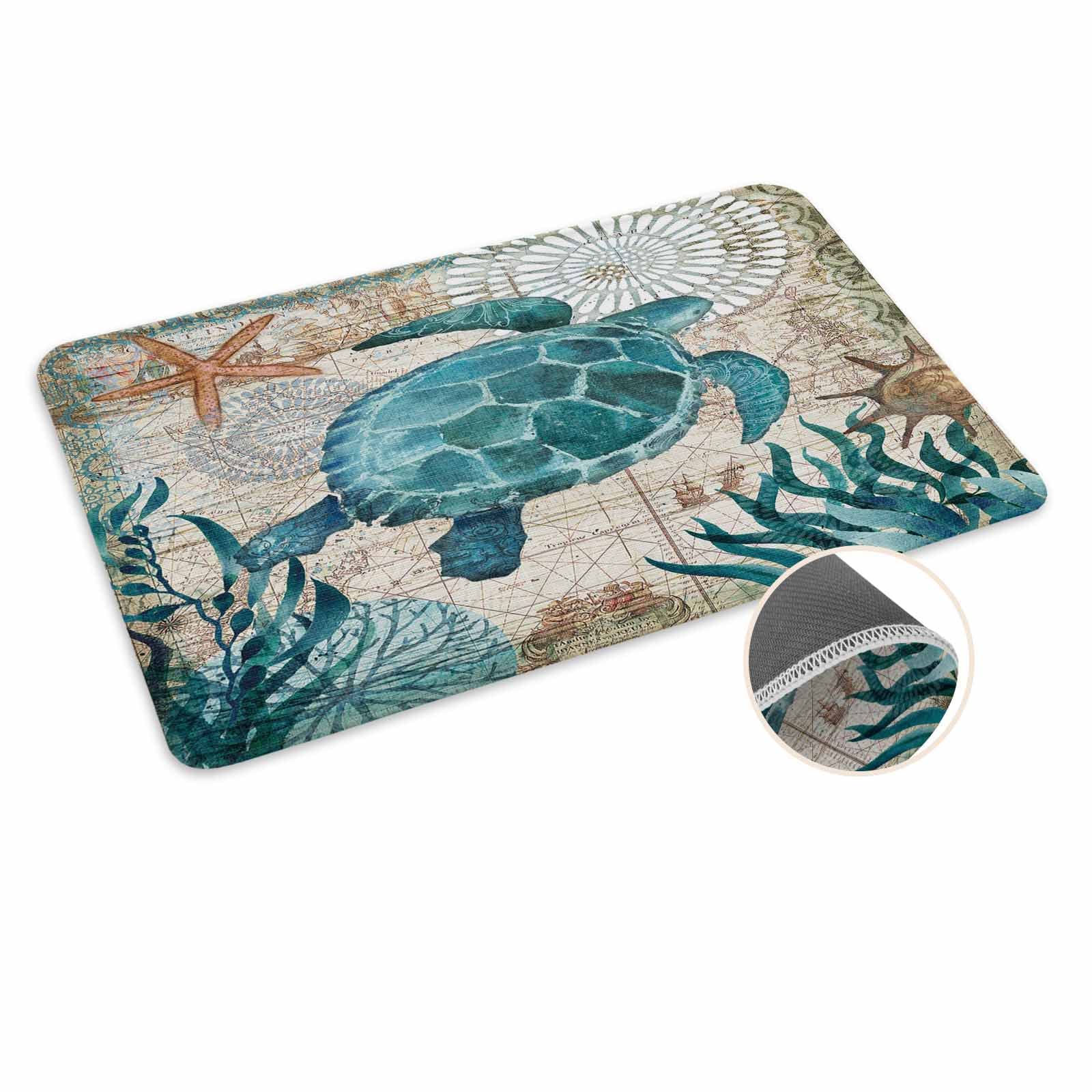 Coastal Blue Sea Turtle Nautical Map Doormat Welcome Mats Rugs Carpet Outdoor/Indoor For Home/Office/Bedroom, 18'X30'
