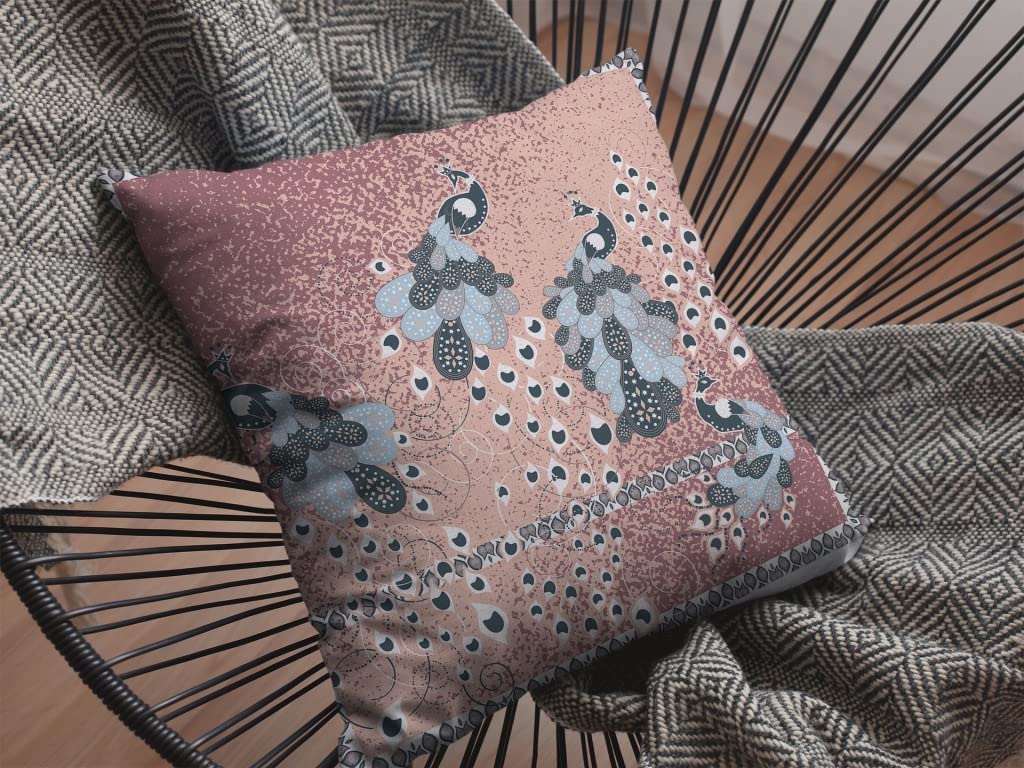HomeRoots Blue On Muted Magenta 18â€ Dusty Pink Boho Bird Suede Throw Pillow