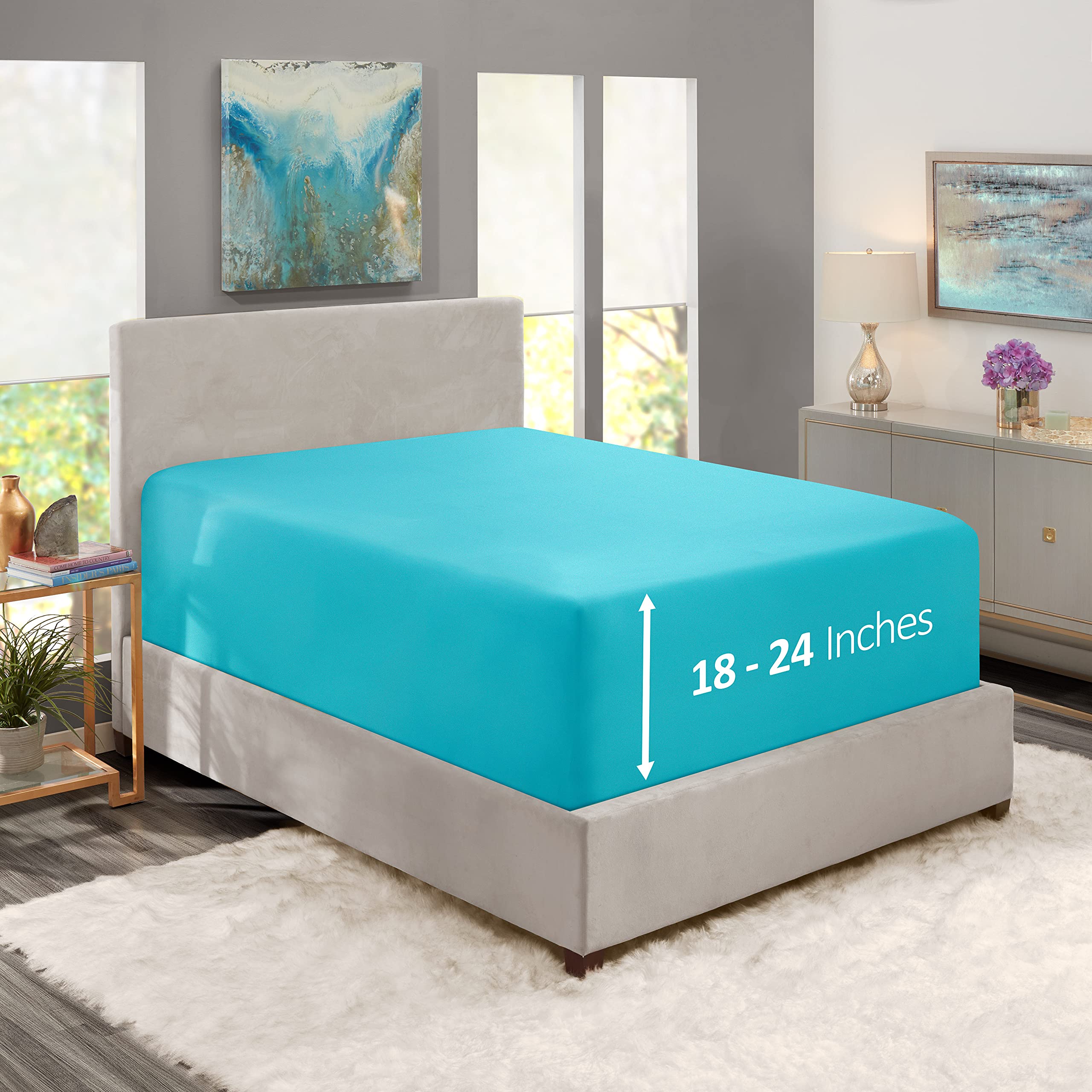 Nestl Extra Deep Pocket Full Fitted Sheet, Beach Blue Full Size Fitted Sheet Only, 1800 Microfiber Fitted Bed Sheet, Ultra Soft