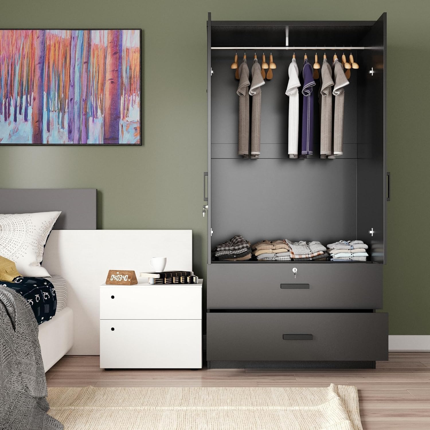 Woodpeckers Furniture And Mattress Mirrored Wardrobe with Drawers (Black)