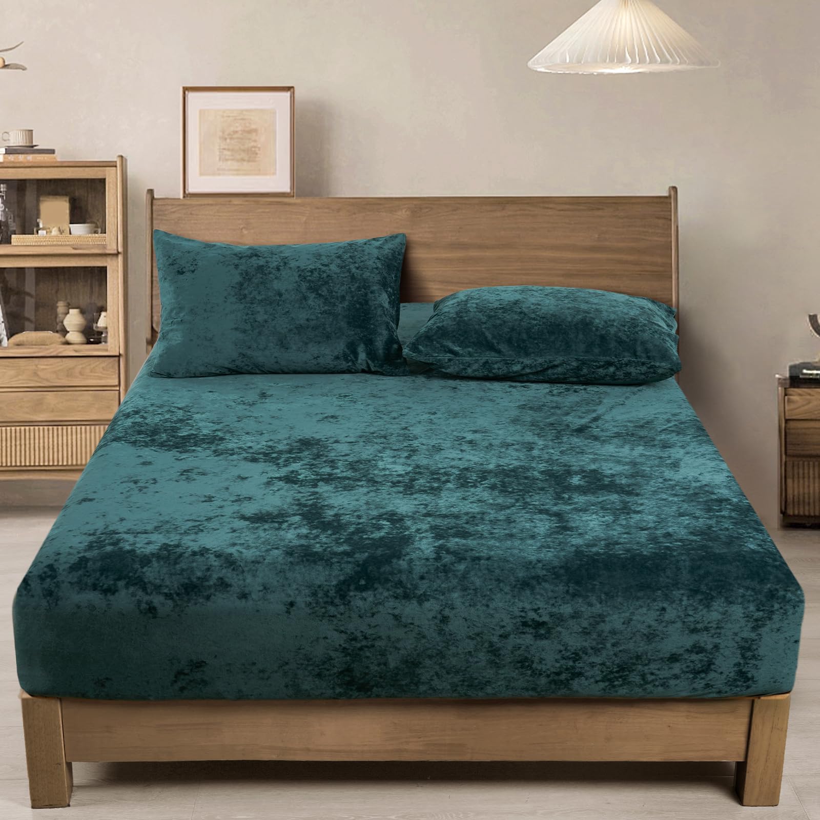 Phf Truly Velvet Fitted Sheet Only Full Size, Luxury Super Soft Cozy Comfy Flannel Bottom Sheet With 15' Deep Pocket, Suitable For Fall Winter And Spring, No Pillowcases, Teal