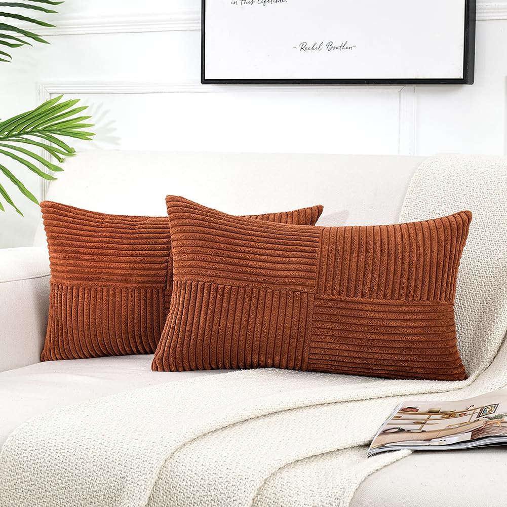 Fancy Homi 2 Packs Rust Long Lumbar Decorative Throw Pillow Covers 16X24 Inch For Couch Bed Sofa, Farmhouse Boho Home Decor, Sof