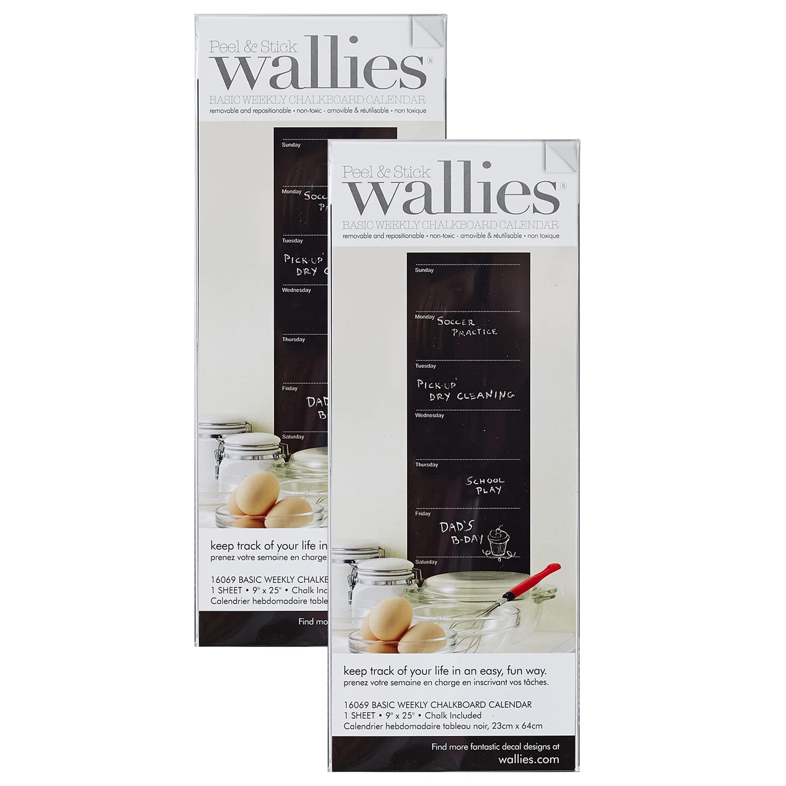 Wallies Basic Weekly Chalk Calendar, 9'' x 25'', Pack of 2