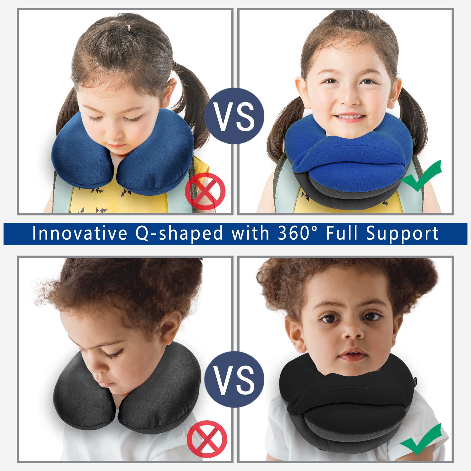 Buyue Kids Travel Pillows For Airplane, 360° Head Support Sleeping Essentials For Boys Long Flight, Skin-Friendly Soft Neck Pillow For Traveling In Car Seat, (Small, Orange Grey, 40-100 Lbs)