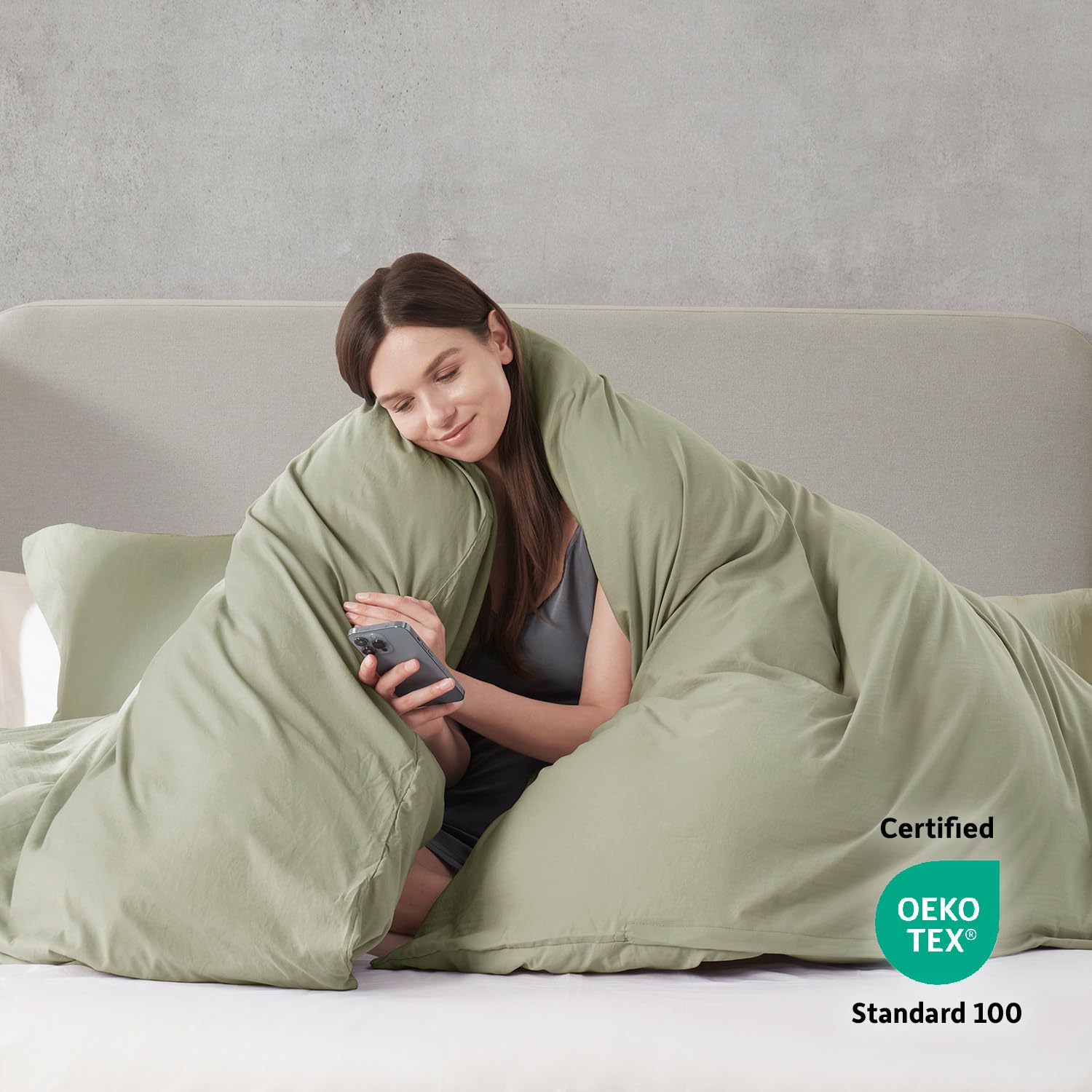 Nestl Light Sage Duvet Cover Full Size - Soft Prewashed Full Size Duvet Cover Set, 3 Piece, With Zipper Closure, 1 Duvet Cover 80X90 Inches And 2 Pillow Shams - No Comforter