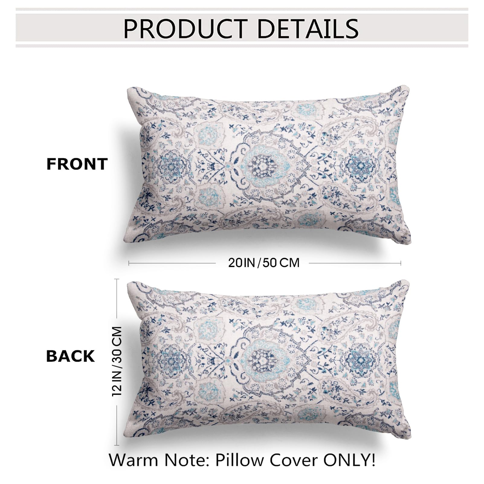 Snycler Boho Throw Pillow Covers 12X20 Inch Set Of 2 Terracotta Rust Blue Colored Throw Pillows Double Sided Boho Home Soft Deco