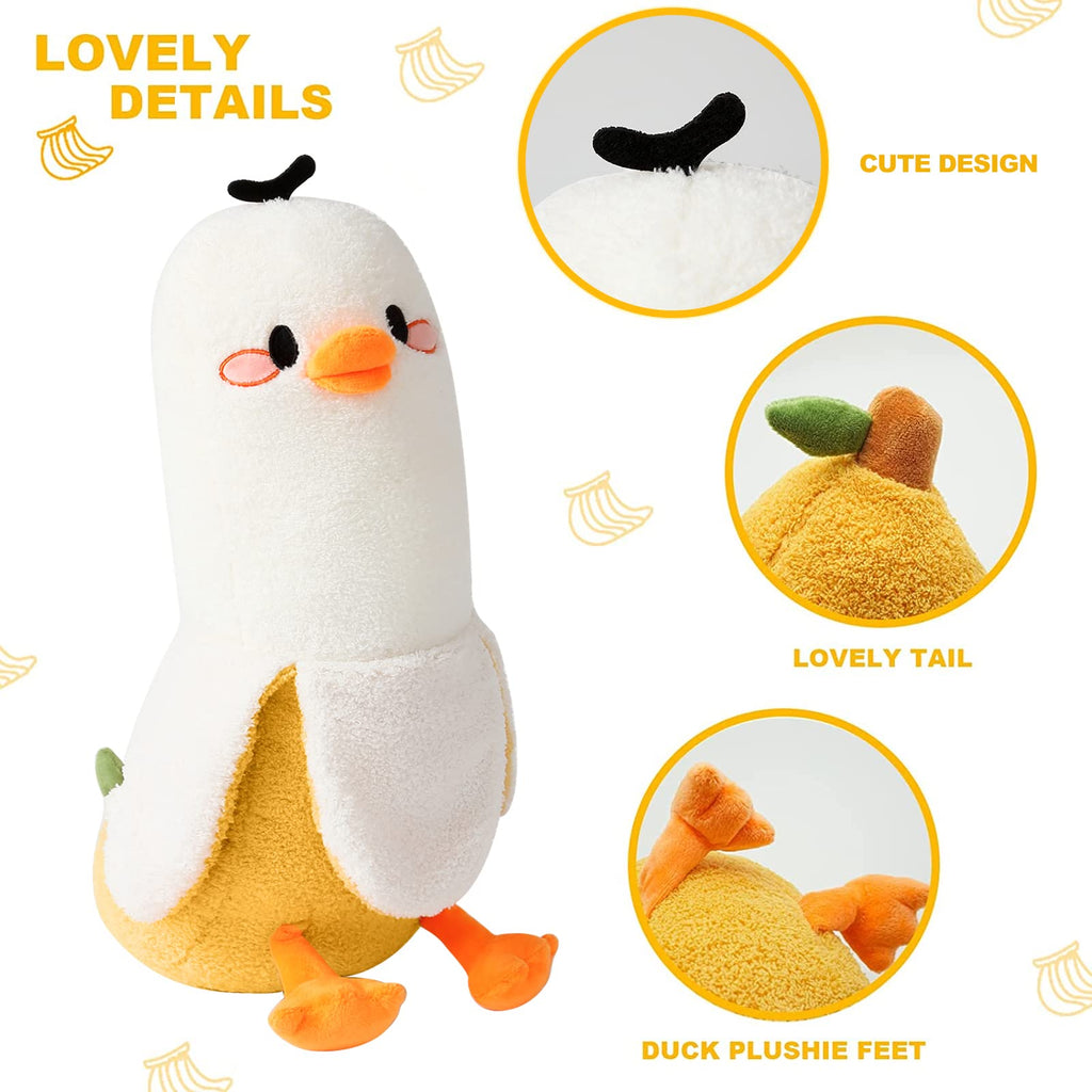 Peach Cat Banana Duck Plush Pillow Duck Stuffed Animal Cute Banana Plushie For Girls And Boys White 27.5'