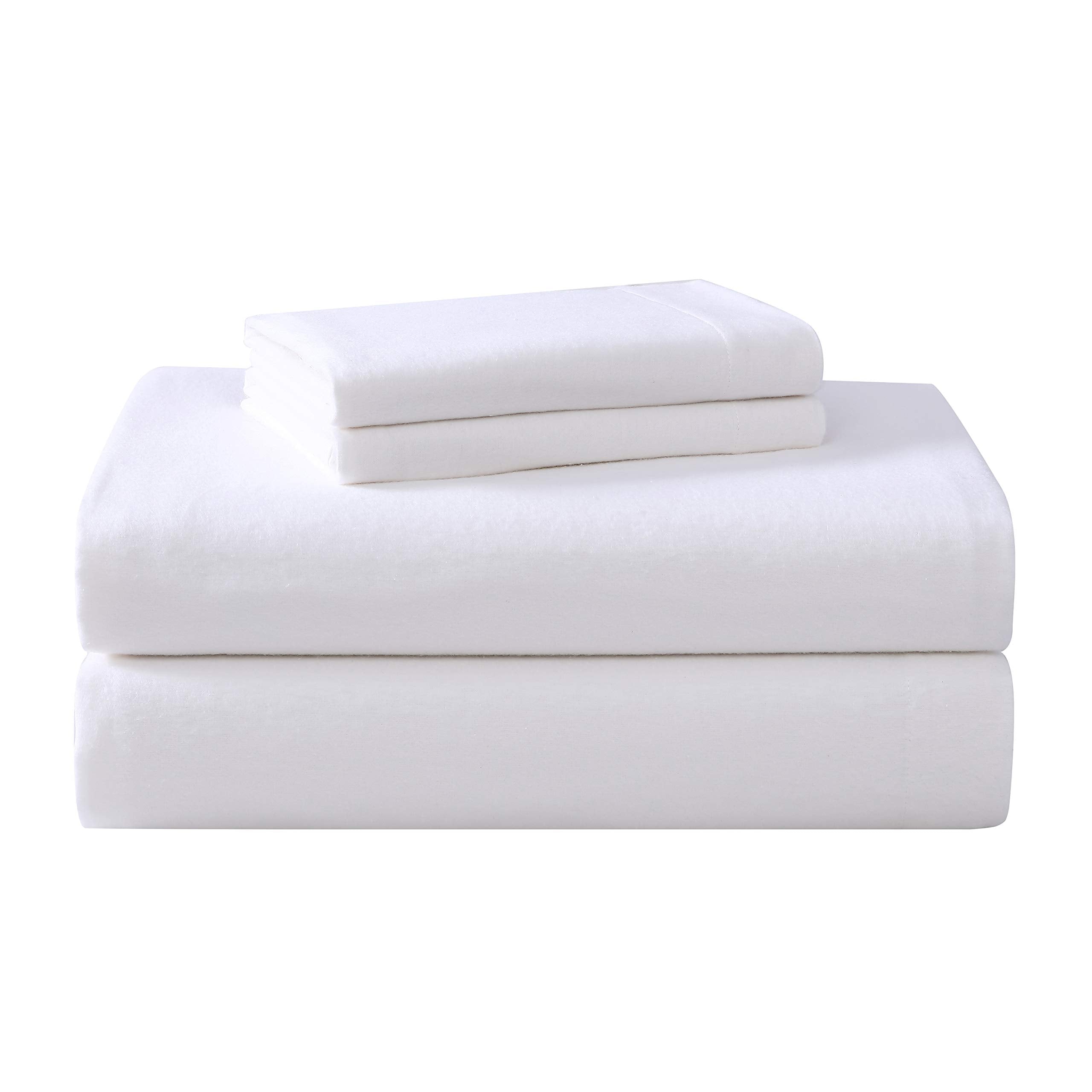 Laura Ashley - Queen Sheet Set, Cotton Flannel Bedding, Brushed For Extra Softness & Comfort (True White, Queen)