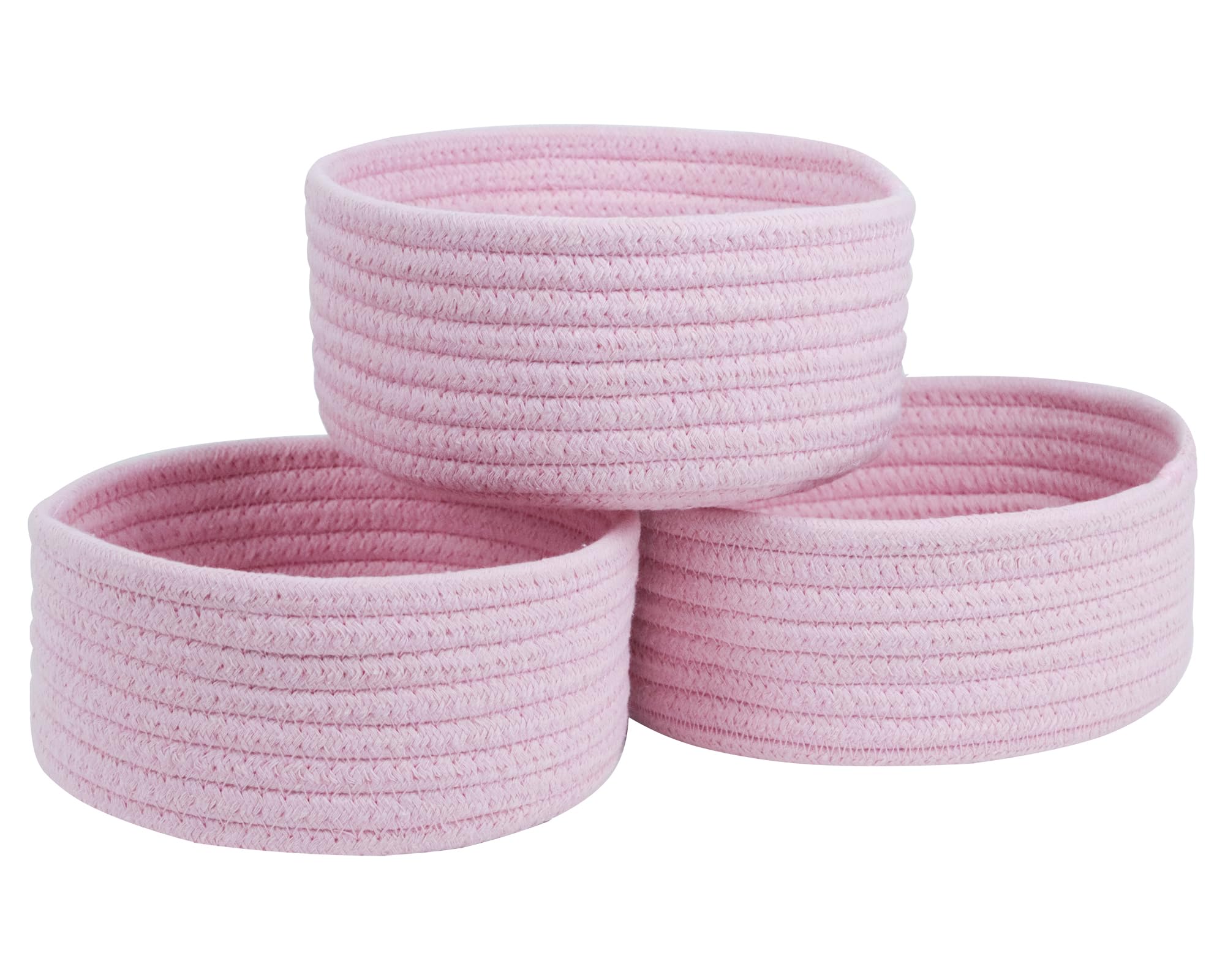 Small Storage Basket, Set of 3 Woven Baskets, Cotton Rope Small Baskets for Organizing, Cute Mini Tiny Round Basket, Bathroom Or