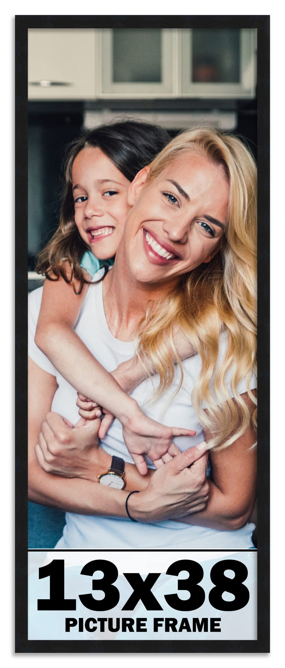 13x38 Frame Black Picture Frame - Complete Modern Photo Frame Includes UV Acrylic Shatter Guard Front, Acid Free Foam Backing Bo