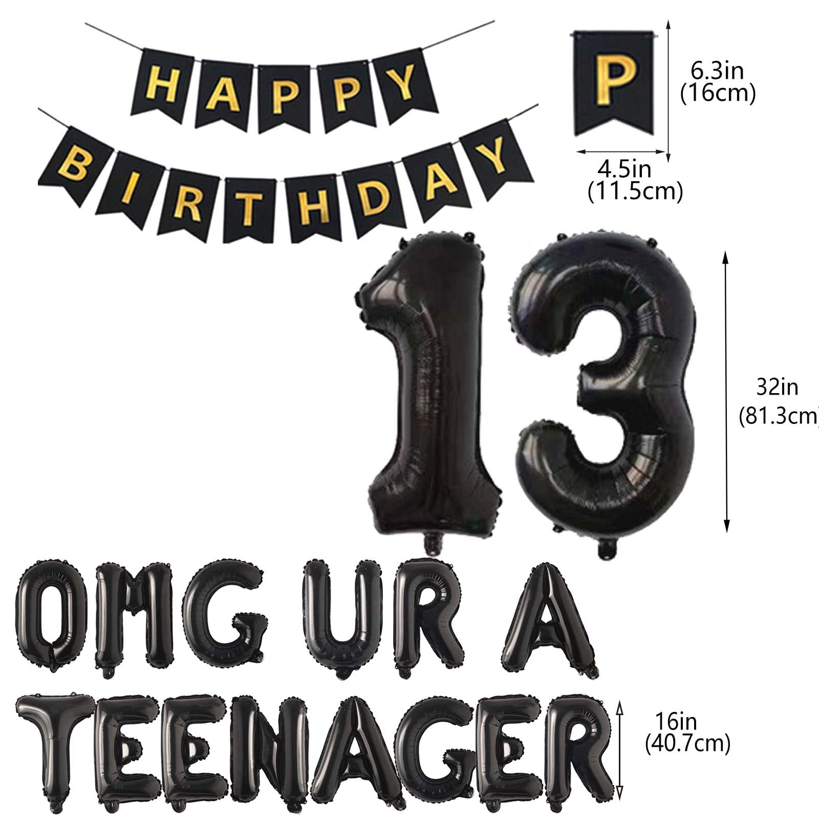JumDaQQ 13th Birthday Party Decorations OMG Ur A Teenager Foil Balloon Banner Black