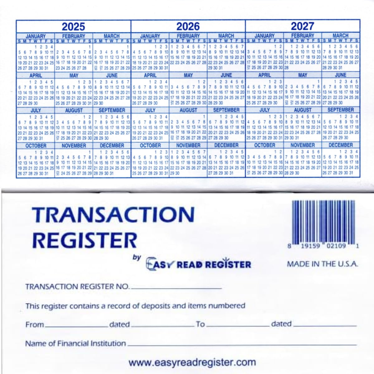 Checkbook Registers, 25-26-27 Calendars, Made In Usa (12)