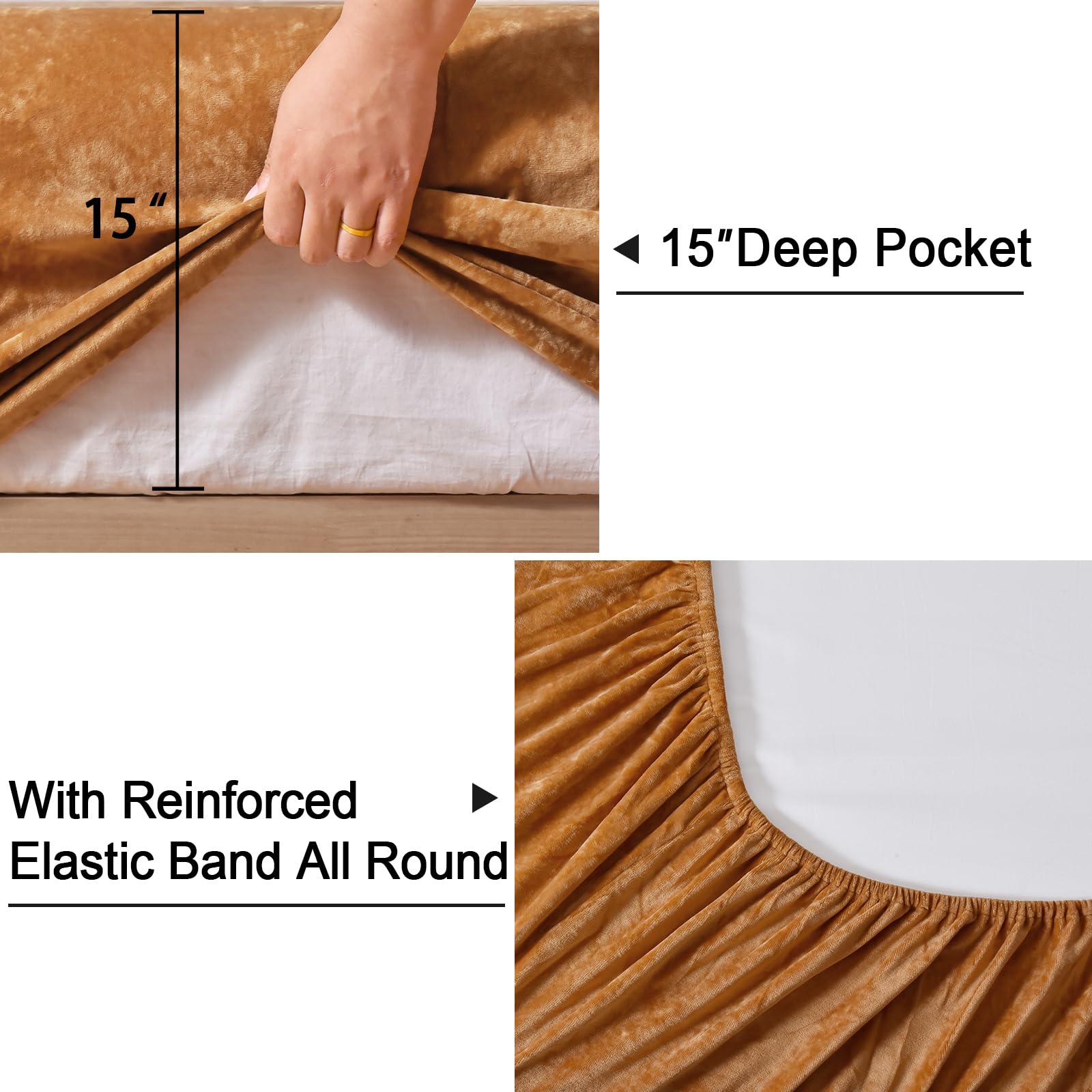 Phf Truly Velvet Fitted Sheet Only King Size, Luxury Super Soft Cozy Comfy Fleece Bottom With 15' Deep Pocket, Suitable For Fall Winter And Spring, No Pillowcases, Brown Sugar