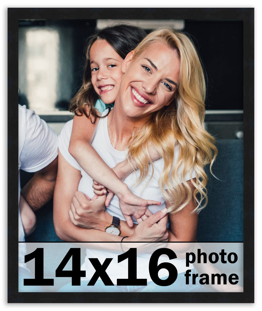 14x16 Frame Black Picture Frame - Complete Modern Photo Frame Includes UV Acrylic Shatter Guard Front, Acid Free Foam Backing Bo